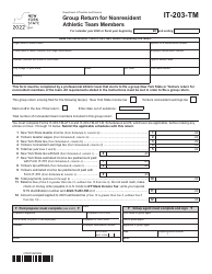 Document preview: Form IT-203-TM Group Return for Nonresident Athletic Team Members - New York