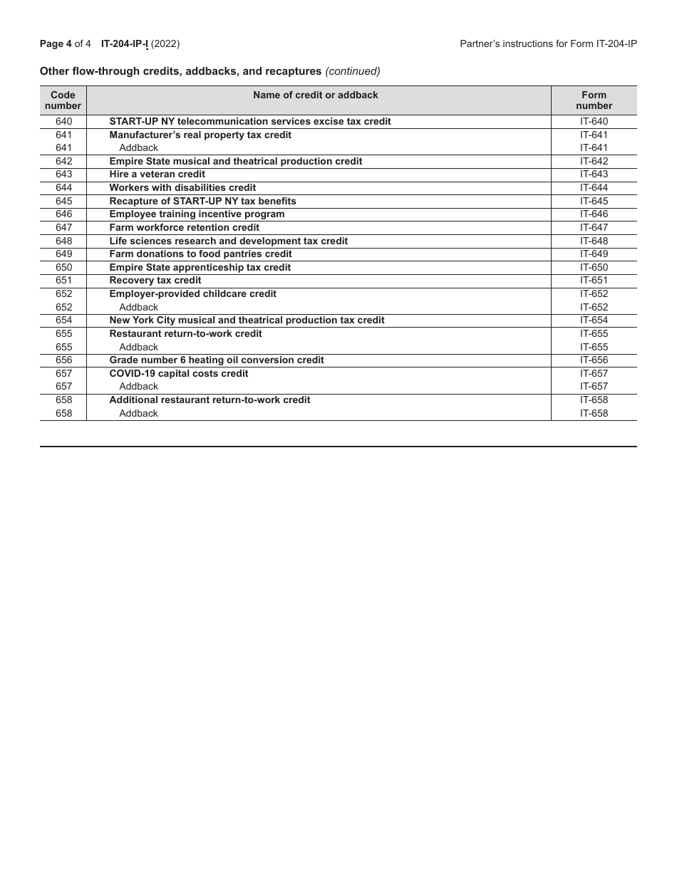 Instructions for Form IT-204-IP Schedule K-1 New York Partners Schedule - New York, Page 4