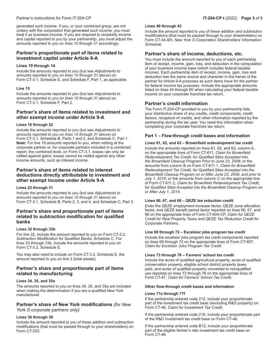 Instructions for Form IT-204-CP Schedule K-1 New York Corporate Partners Schedule - New York, Page 3