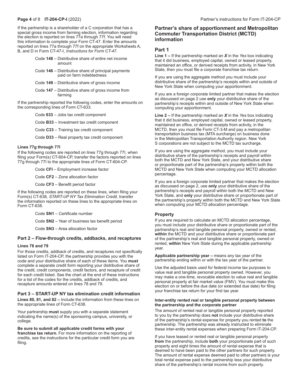 Instructions for Form IT-204-CP Schedule K-1 New York Corporate Partners Schedule - New York, Page 4