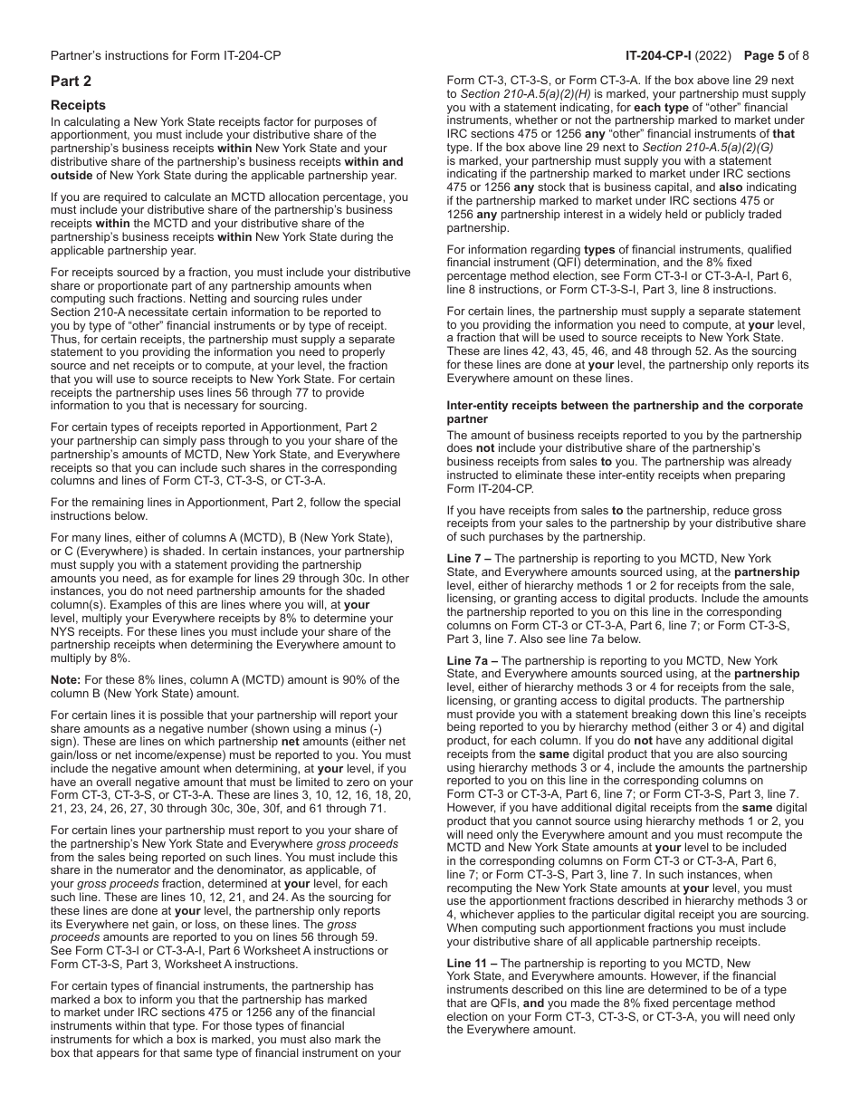 Instructions for Form IT-204-CP Schedule K-1 New York Corporate Partners Schedule - New York, Page 5