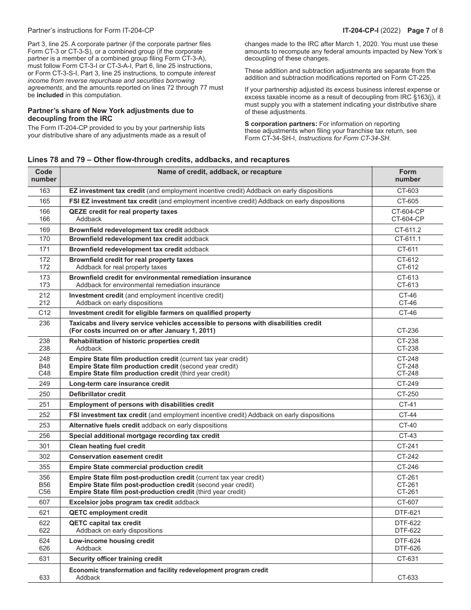 Instructions for Form IT-204-CP Schedule K-1 New York Corporate Partners Schedule - New York, Page 7