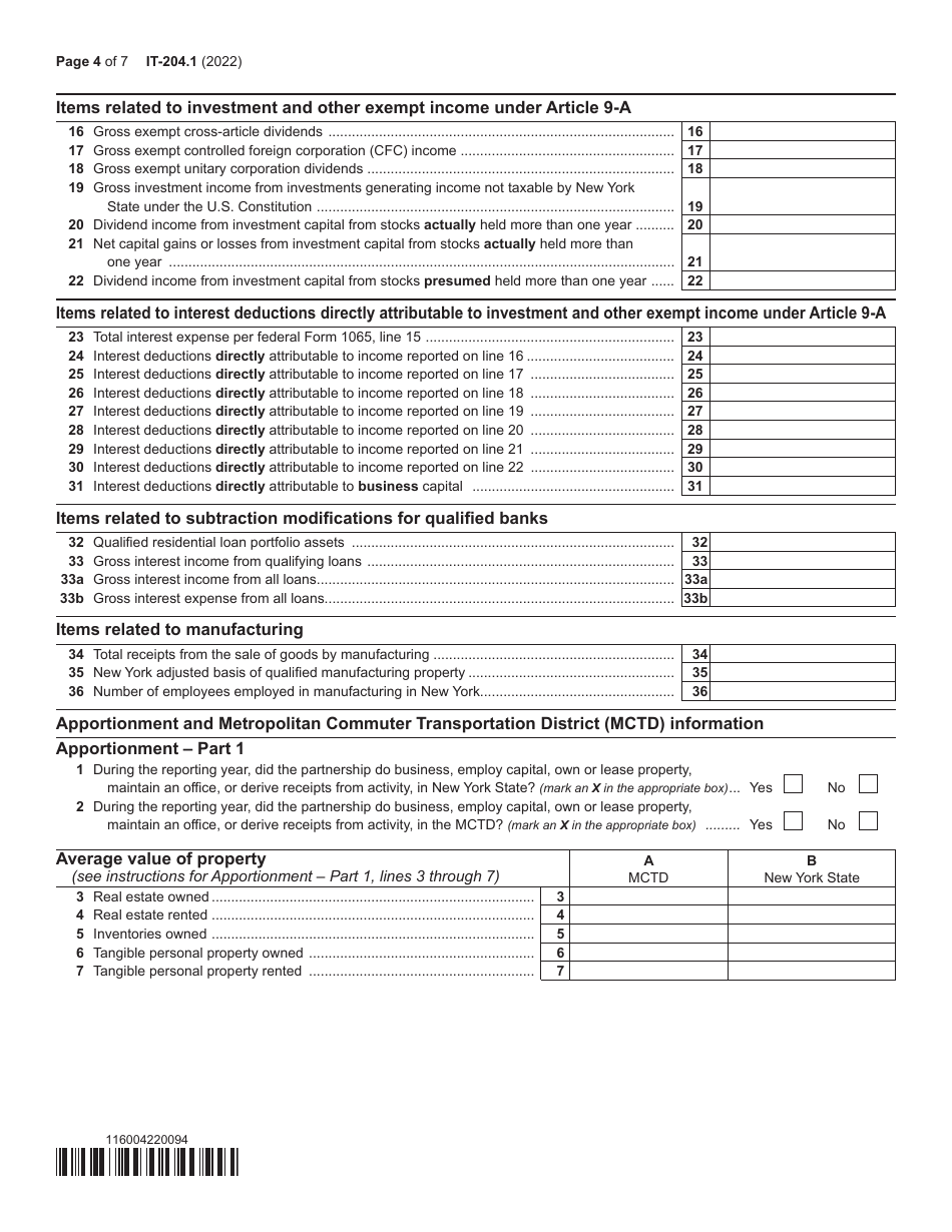 Form IT-204.1 Schedule K New York Corporate Partners Schedule - New York, Page 4