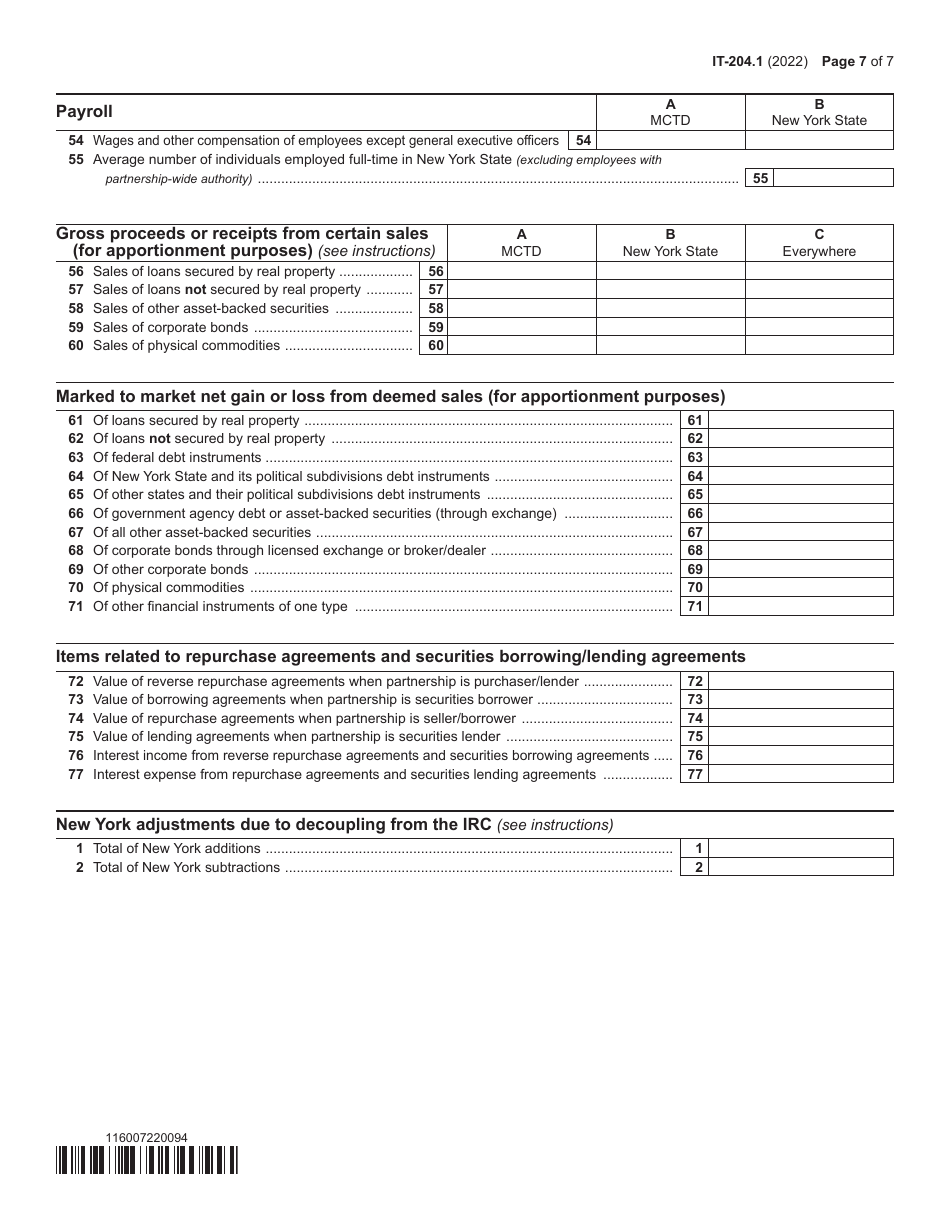 Form IT-204.1 Schedule K New York Corporate Partners Schedule - New York, Page 7
