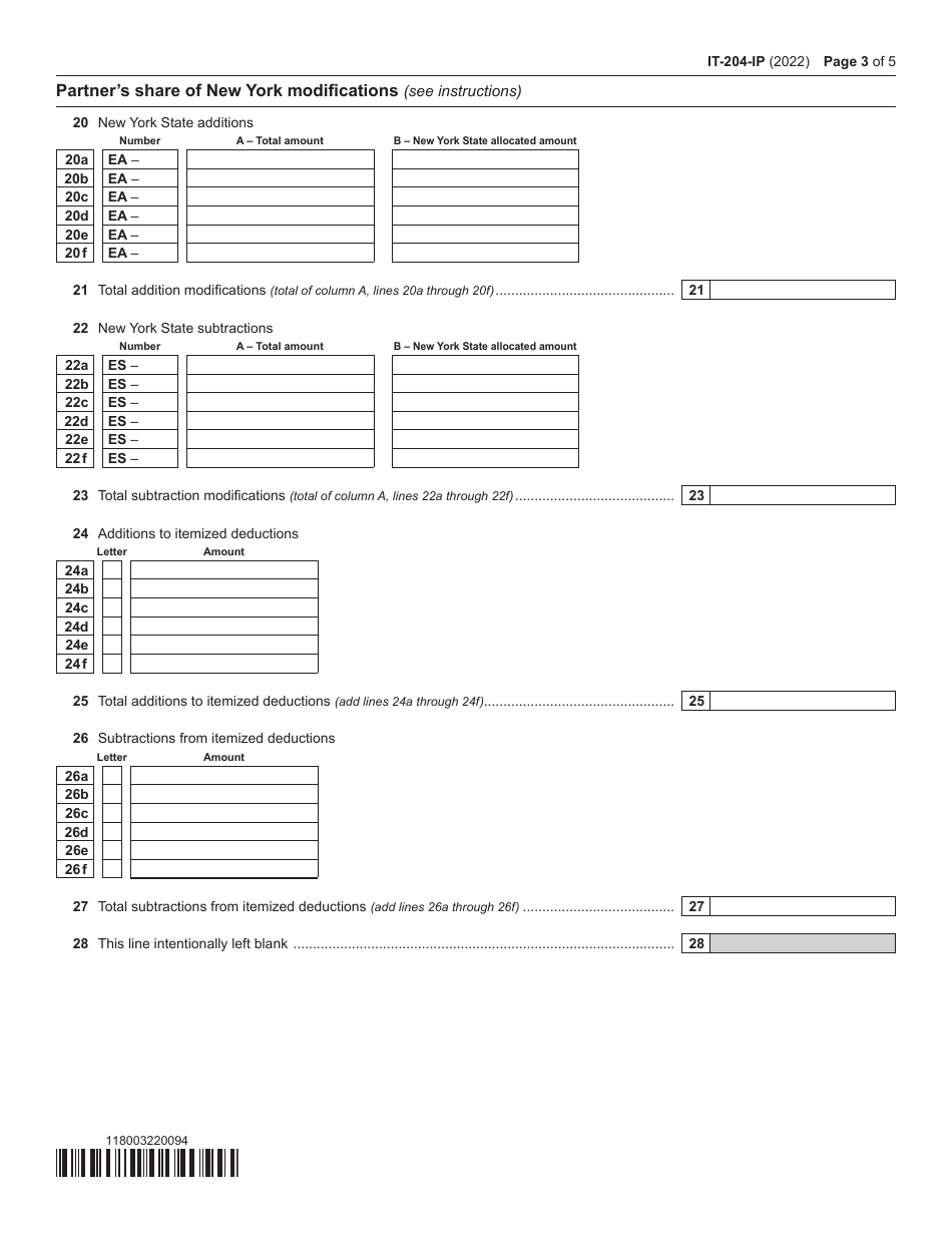 Form IT-204-IP Schedule K-1 New York Partners Schedule - New York, Page 3