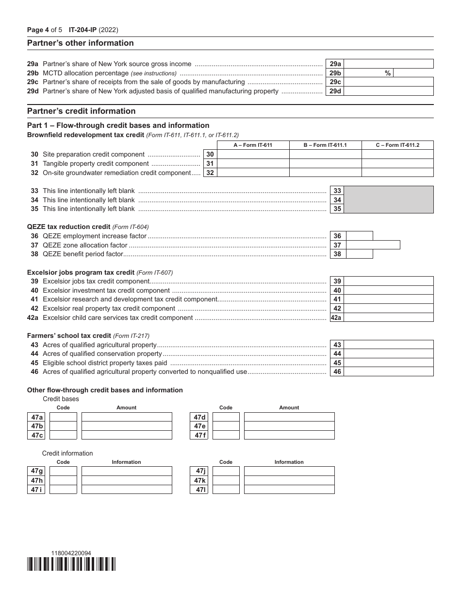 Form IT-204-IP Schedule K-1 New York Partners Schedule - New York, Page 4