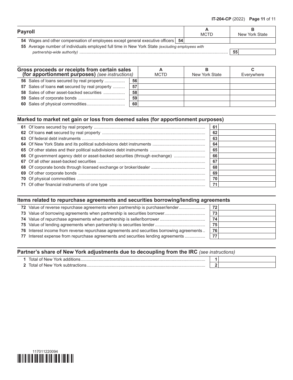 Form IT-204-CP Schedule K-1 Download Fillable PDF or Fill Online New ...