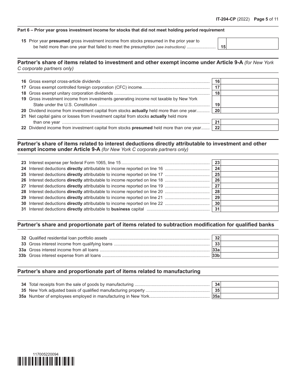 Form IT204CP Schedule K1 Download Fillable PDF or Fill Online New