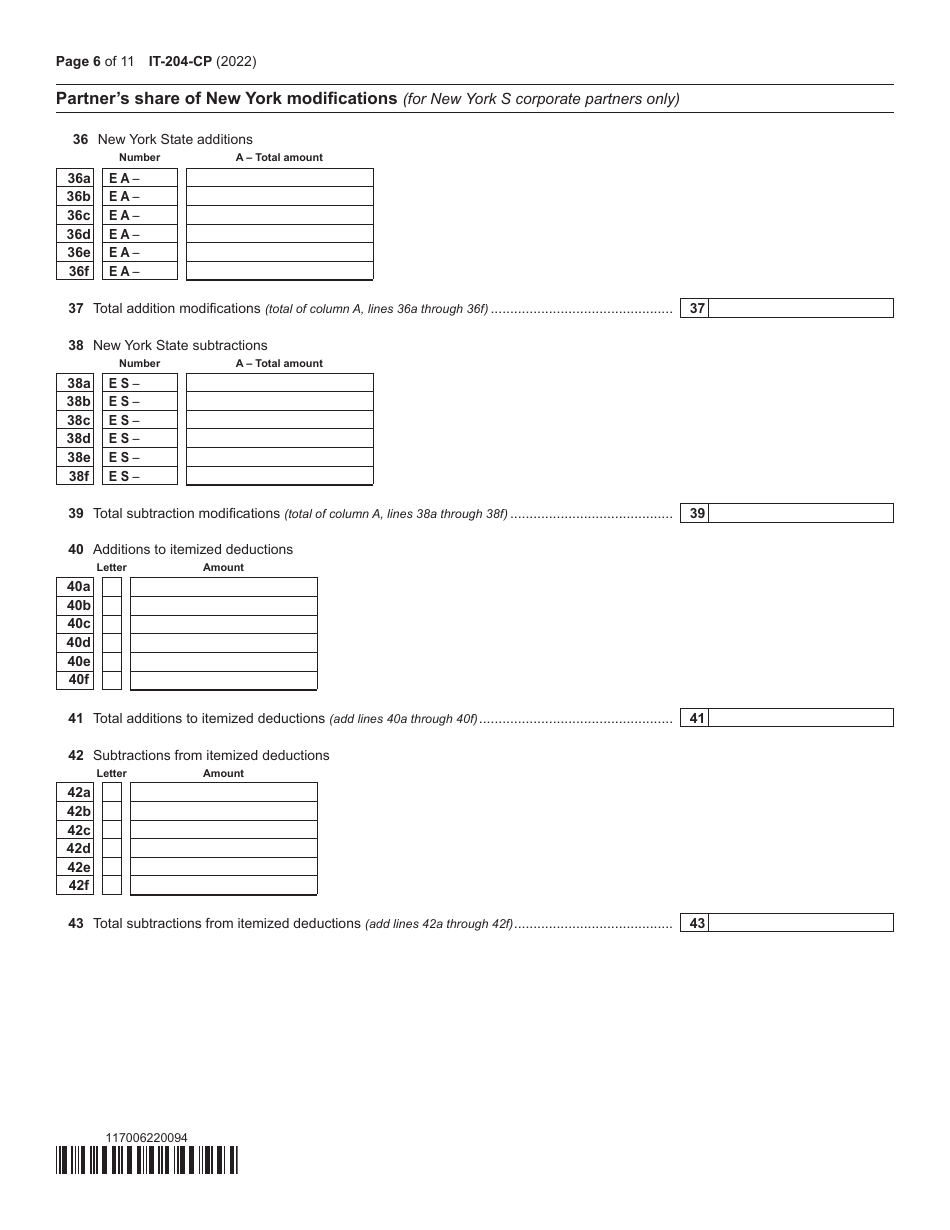 Form IT-204-CP Schedule K-1 New York Corporate Partners Schedule - New York, Page 6