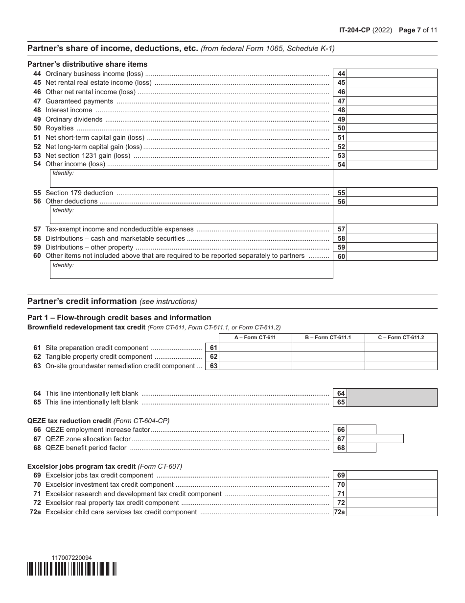 Form IT-204-CP Schedule K-1 New York Corporate Partners Schedule - New York, Page 7
