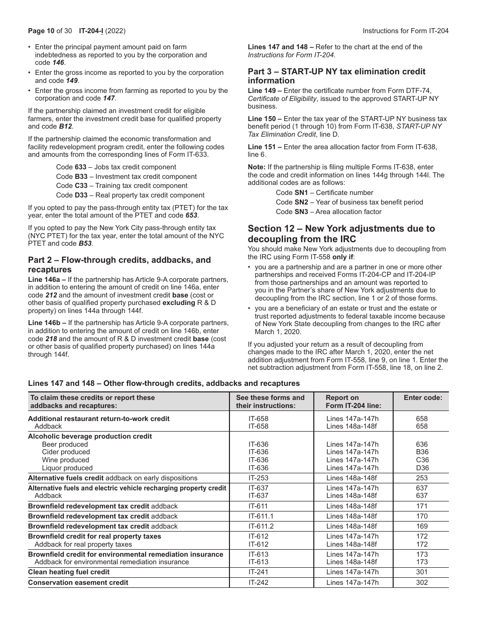 Instructions for Form IT-204, IT-204-IP, IT-204.1, IT-204-CP - New York, Page 10
