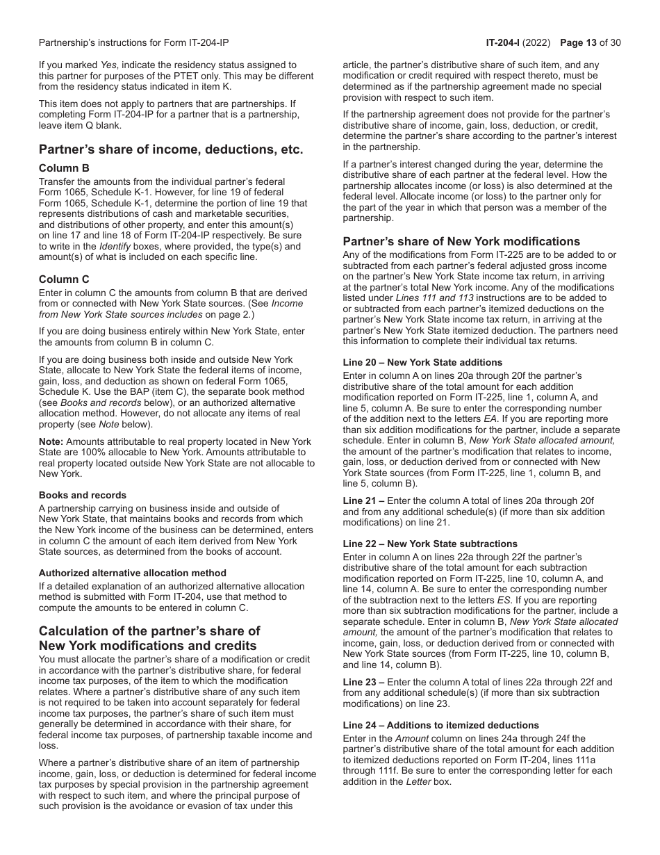 Instructions for Form IT-204, IT-204-IP, IT-204.1, IT-204-CP - New York, Page 13