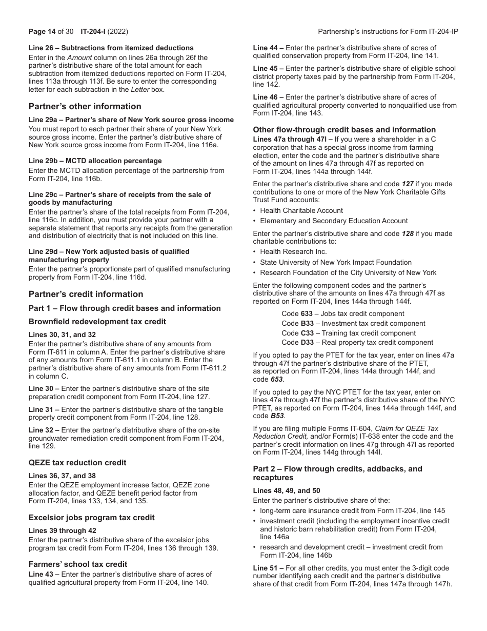Instructions for Form IT-204, IT-204-IP, IT-204.1, IT-204-CP - New York, Page 14