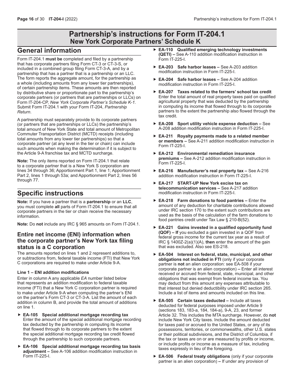 Instructions for Form IT-204, IT-204-IP, IT-204.1, IT-204-CP - New York, Page 16