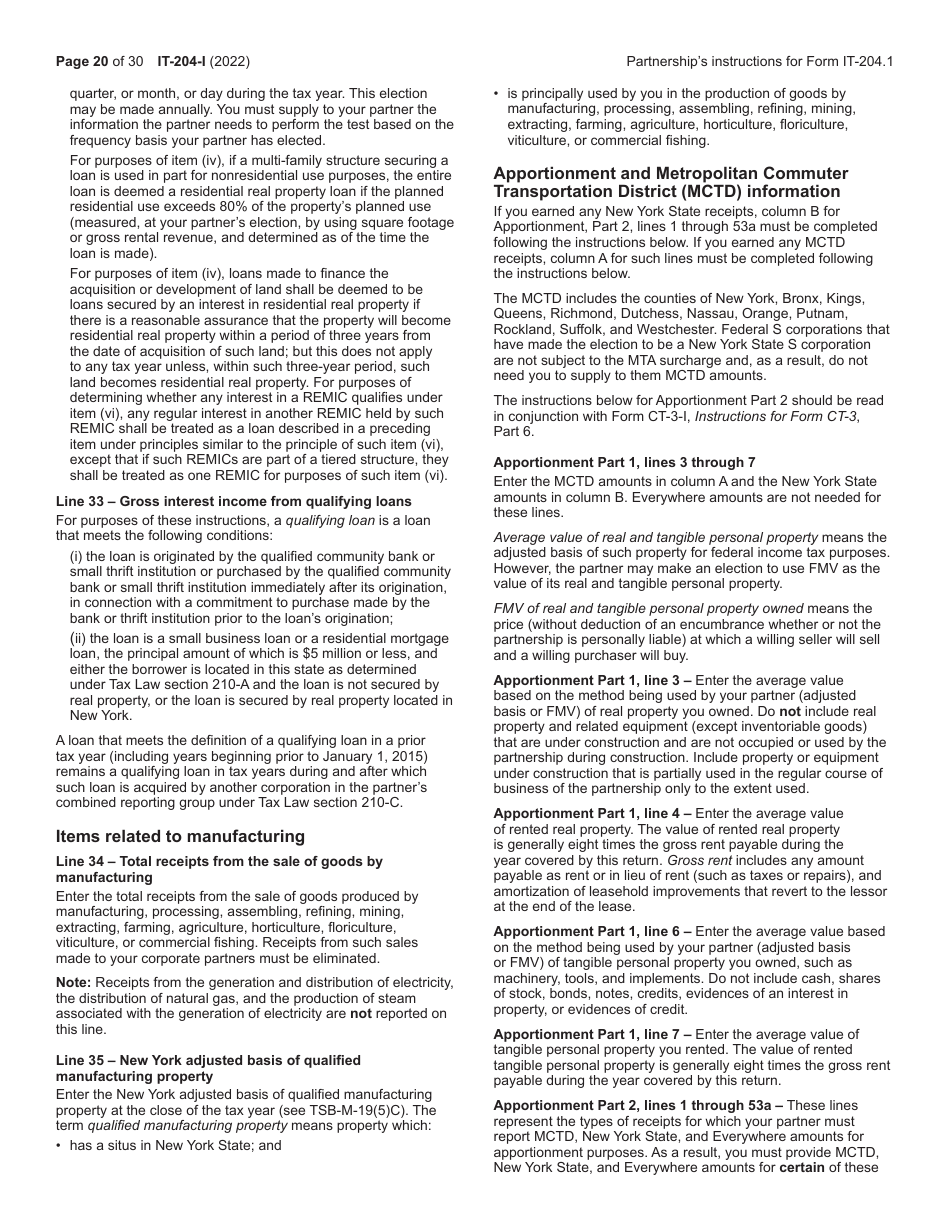 Instructions for Form IT-204, IT-204-IP, IT-204.1, IT-204-CP - New York, Page 20