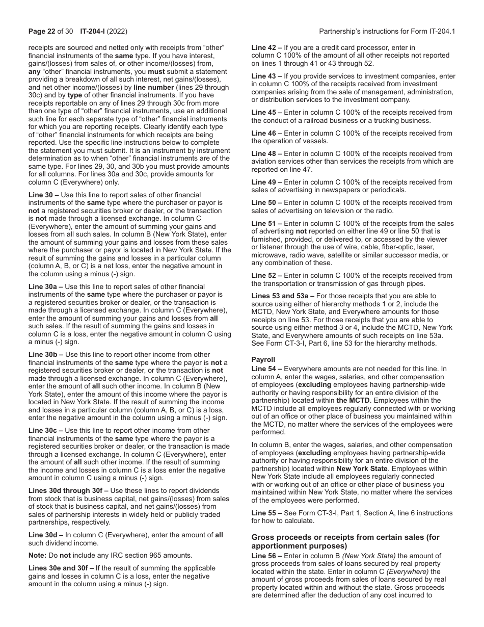 Instructions for Form IT-204, IT-204-IP, IT-204.1, IT-204-CP - New York, Page 22