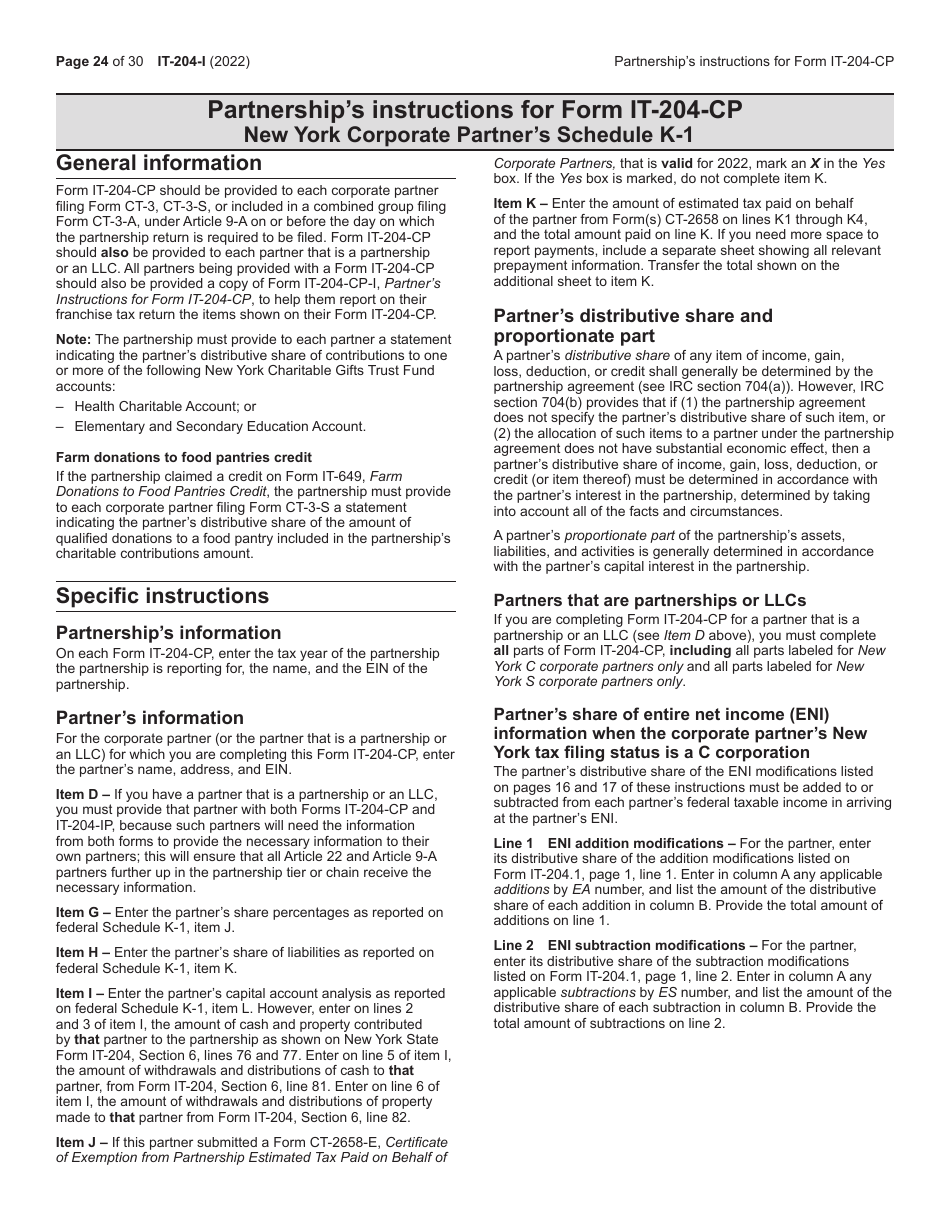 Instructions for Form IT-204, IT-204-IP, IT-204.1, IT-204-CP - New York, Page 24