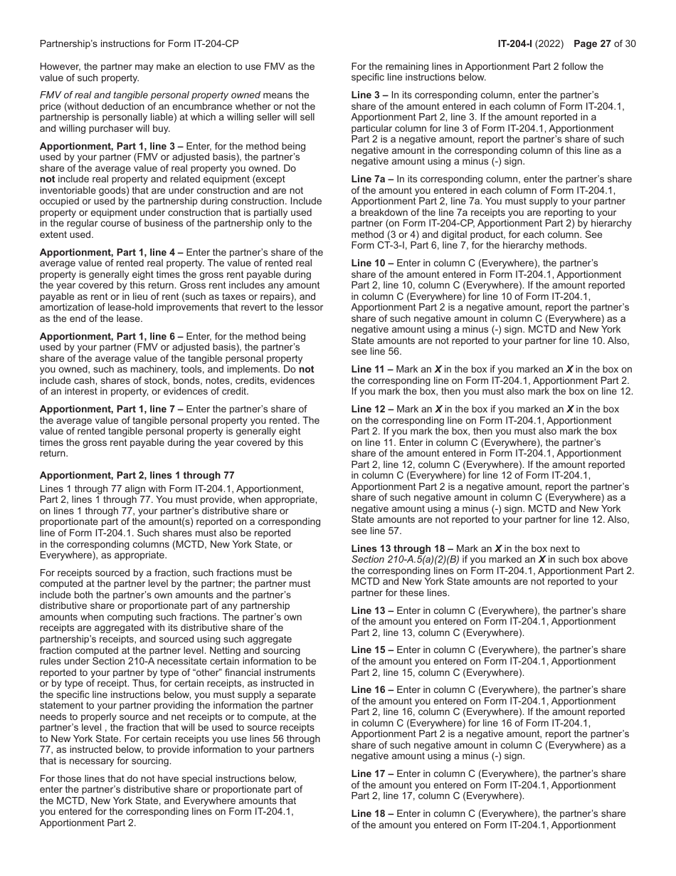 Instructions for Form IT-204, IT-204-IP, IT-204.1, IT-204-CP - New York, Page 27