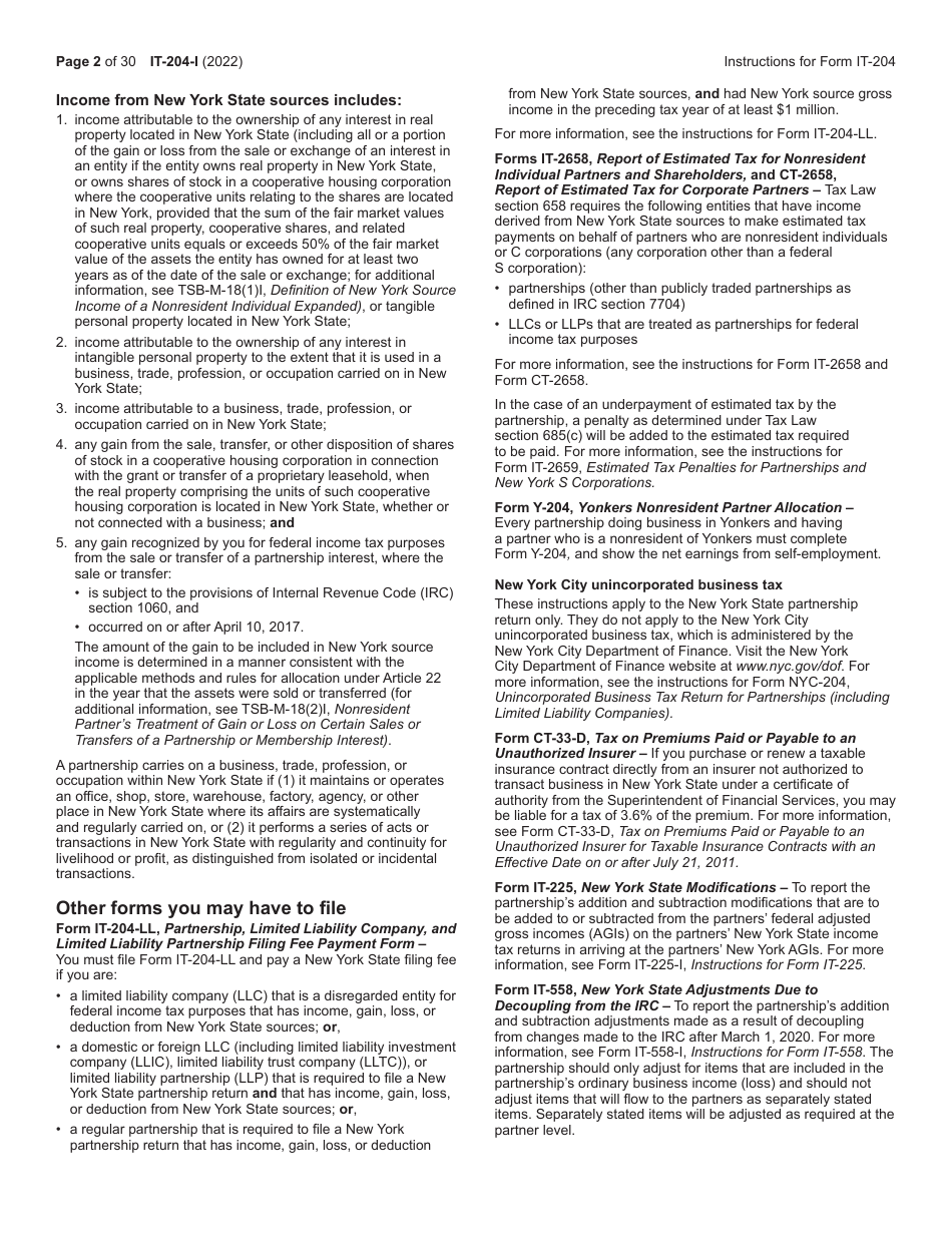 Instructions for Form IT-204, IT-204-IP, IT-204.1, IT-204-CP - New York, Page 2
