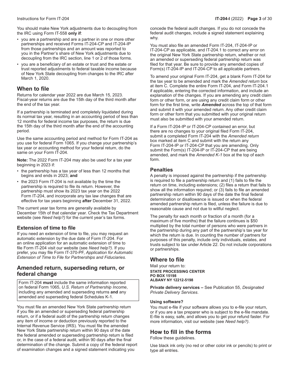 Instructions for Form IT-204, IT-204-IP, IT-204.1, IT-204-CP - New York, Page 3