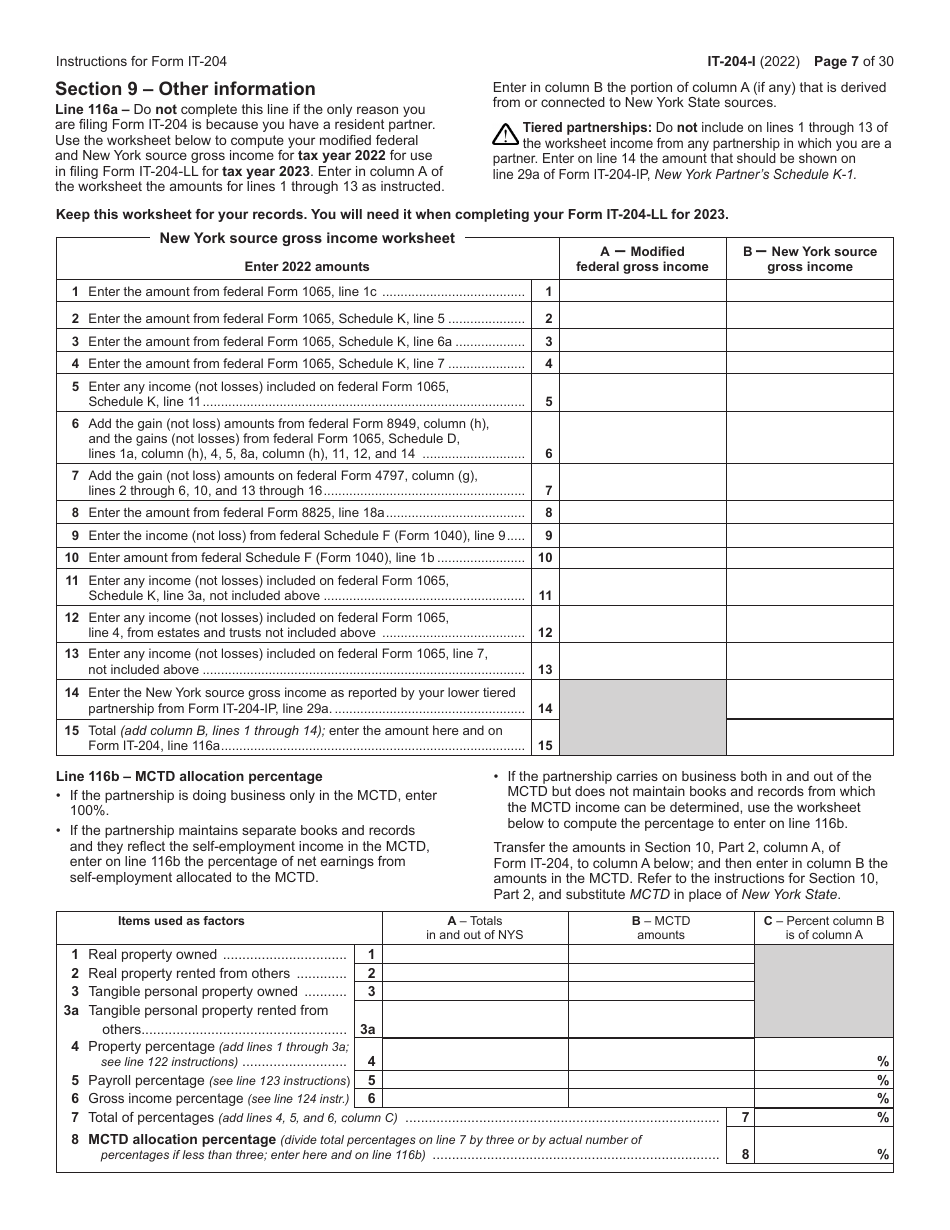 Instructions for Form IT-204, IT-204-IP, IT-204.1, IT-204-CP - New York, Page 7
