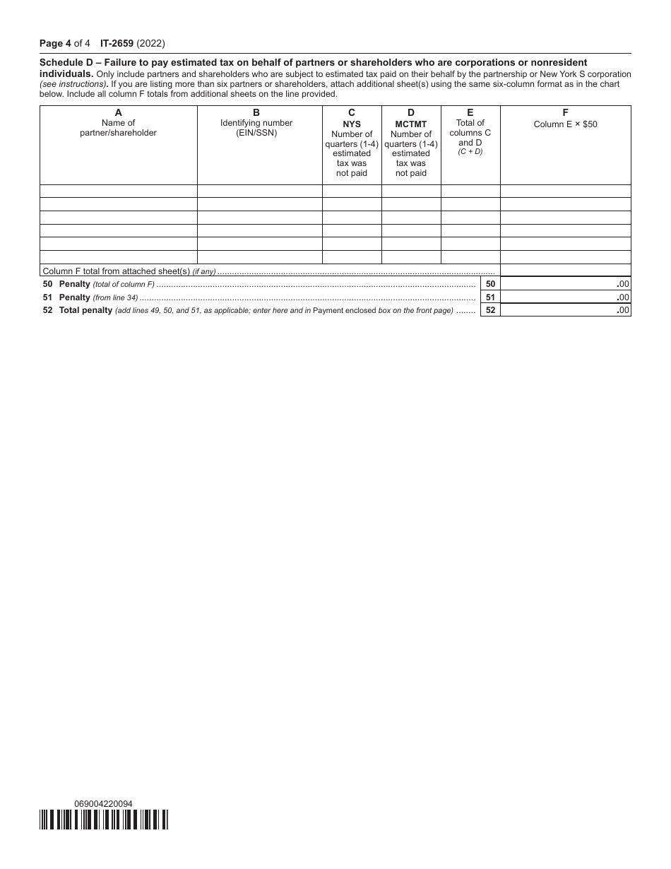 Form IT-2659 Estimated Tax Penalties for Partnerships and New York S Corporations - New York, Page 4
