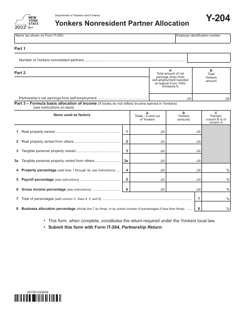 Form Y-204 2022 Printable Pdf