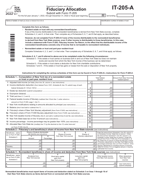 Form IT-205-A Download Fillable PDF or Fill Online Fiduciary Allocation ...