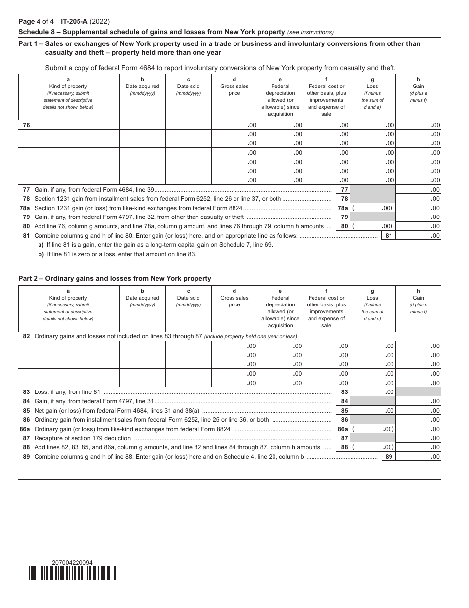 Form IT-205-A Fiduciary Allocation - New York, Page 4