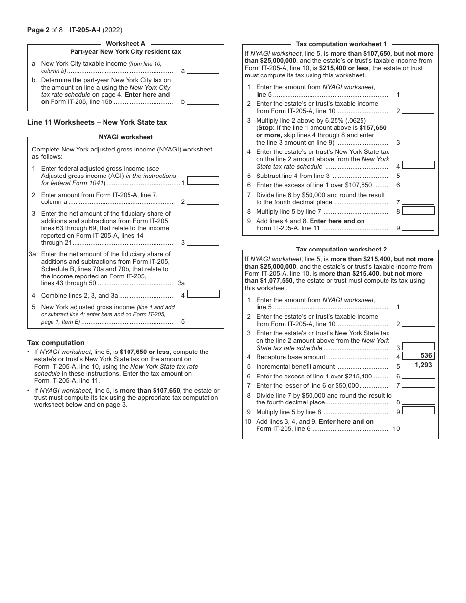 Instructions for Form IT-205-A Fiduciary Allocation - New York, Page 2