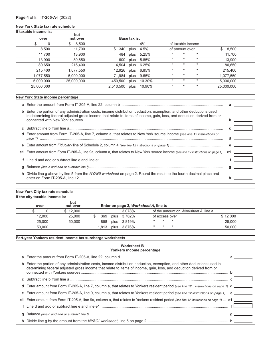 Instructions for Form IT-205-A Fiduciary Allocation - New York, Page 4