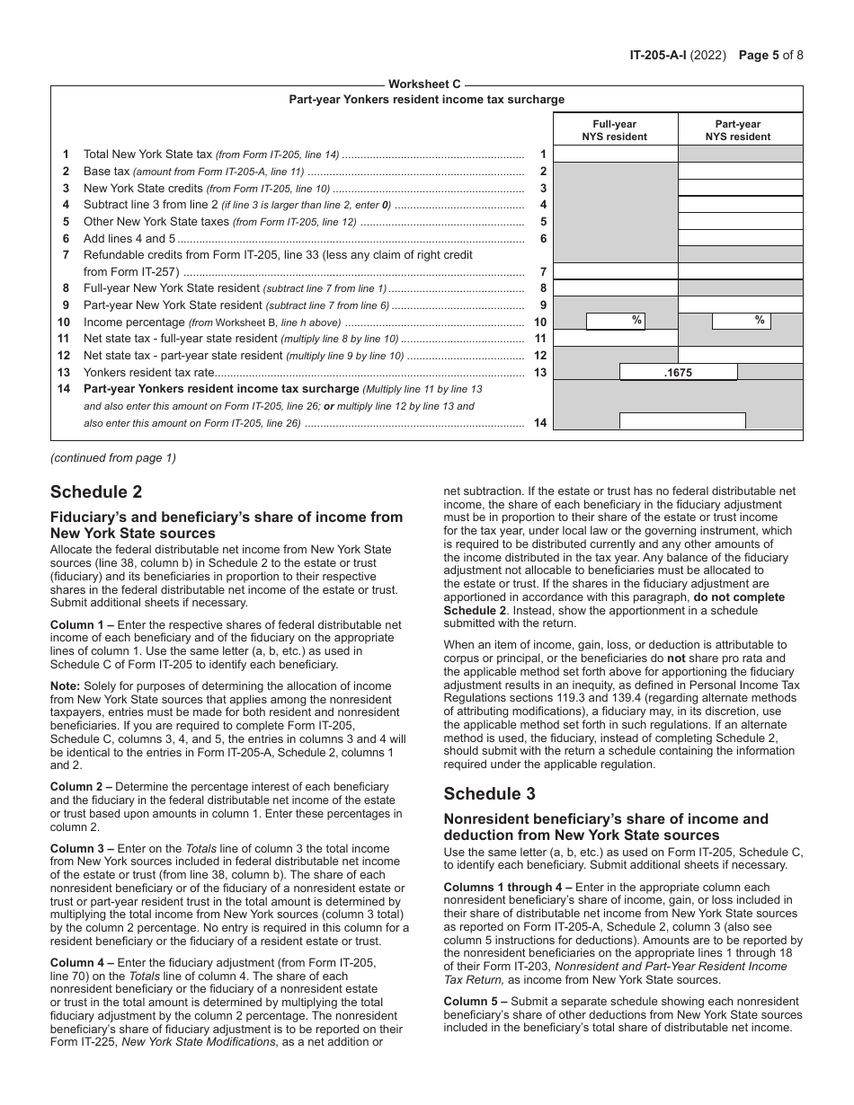 Instructions for Form IT-205-A Fiduciary Allocation - New York, Page 5