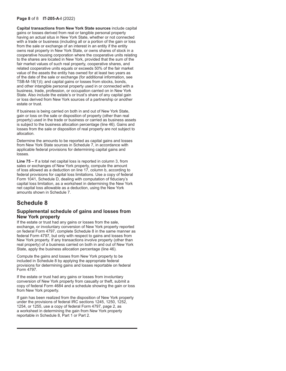 Instructions for Form IT-205-A Fiduciary Allocation - New York, Page 8