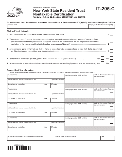 Form IT-205-C 2022 Printable Pdf