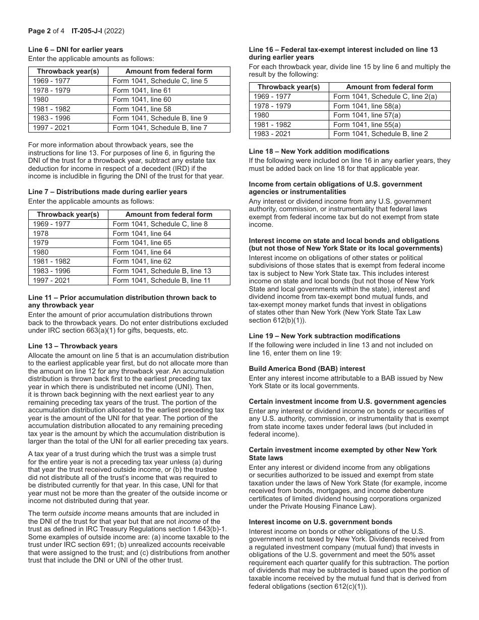 Instructions for Form IT-205-J New York State Accumulation Distribution for Exempt Resident Trusts - New York, Page 2