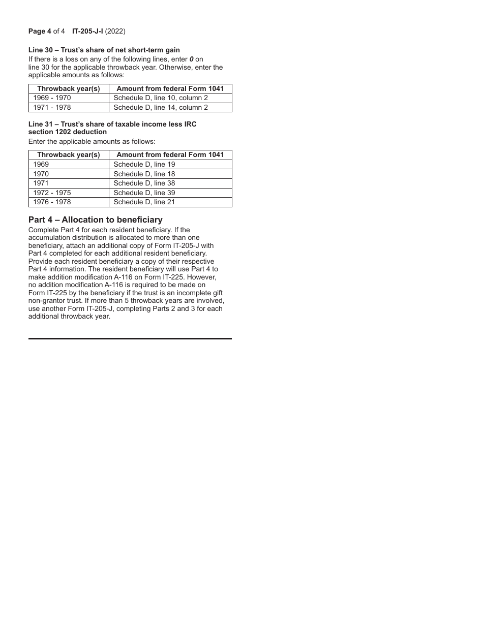 Instructions for Form IT-205-J New York State Accumulation Distribution for Exempt Resident Trusts - New York, Page 4
