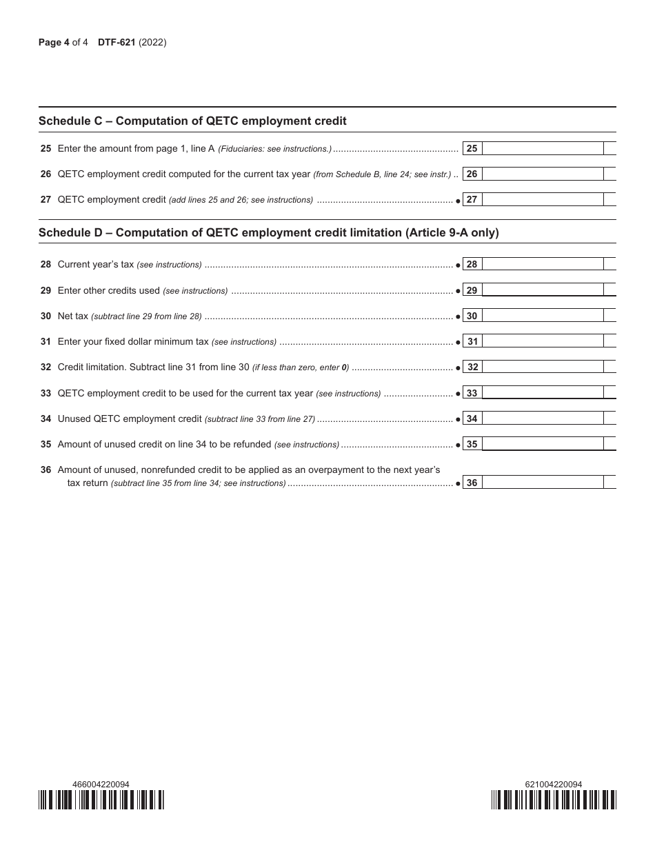 Form DTF-621 Claim for Qetc Employment Credit - New York, Page 4