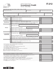 Form IT-212 Investment Credit - New York