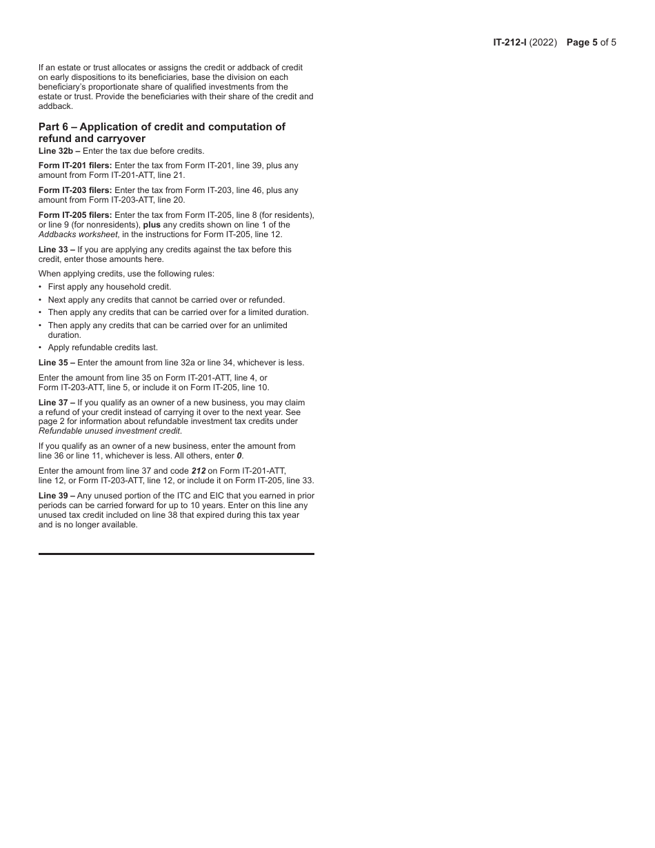 Instructions for Form IT-212 Investment Credit - New York, Page 5