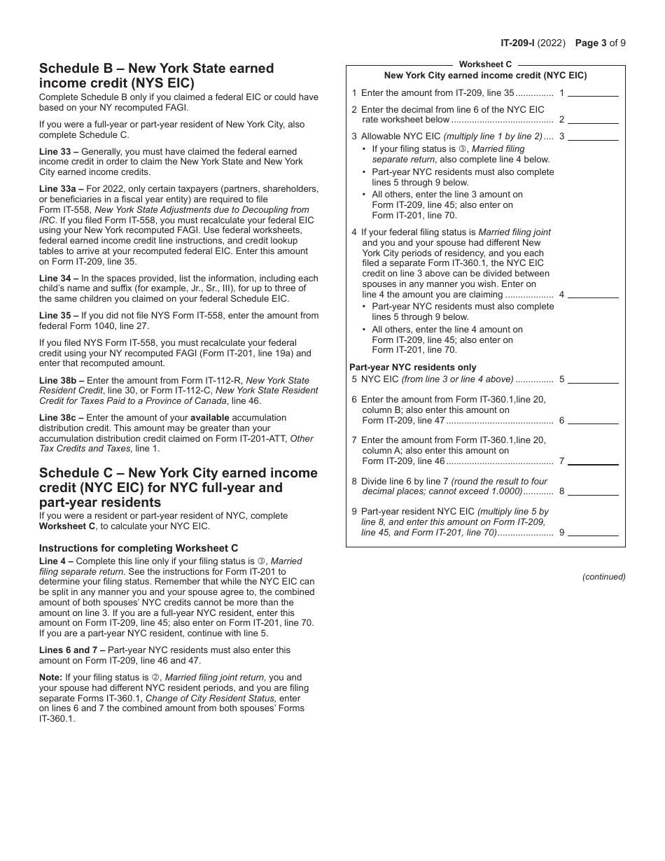 Instructions for Form IT-209 Claim for Noncustodial Parent New York State Earned Income Credit - New York, Page 3