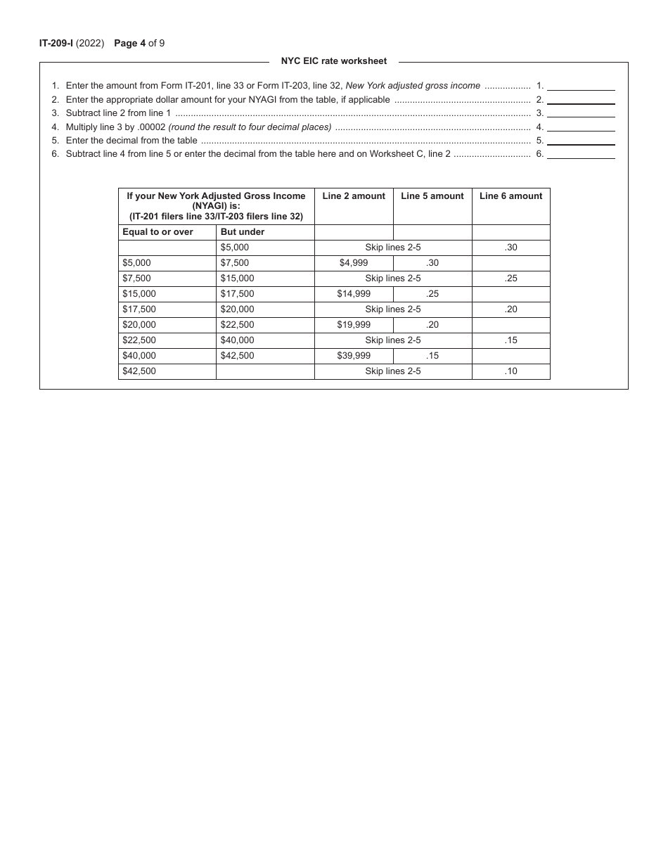 Instructions for Form IT-209 Claim for Noncustodial Parent New York State Earned Income Credit - New York, Page 4