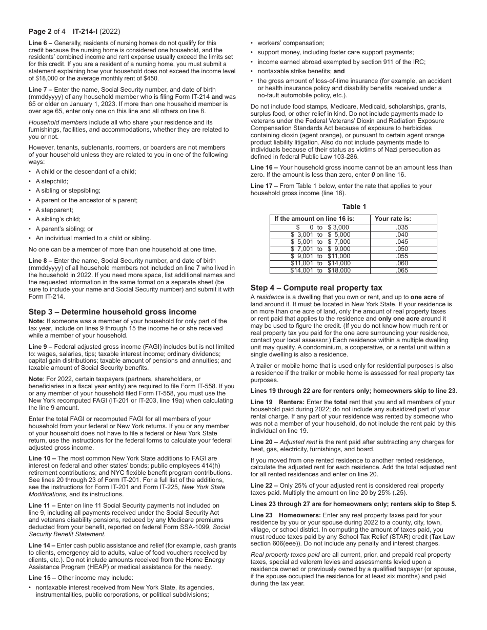 Instructions for Form IT-214 Claim for Real Property Tax Credit for Homeowners and Renters - New York, Page 2