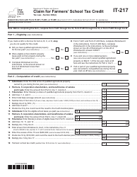 Document preview: Form IT-217 Claim for Farmers&#039; School Tax Credit - New York