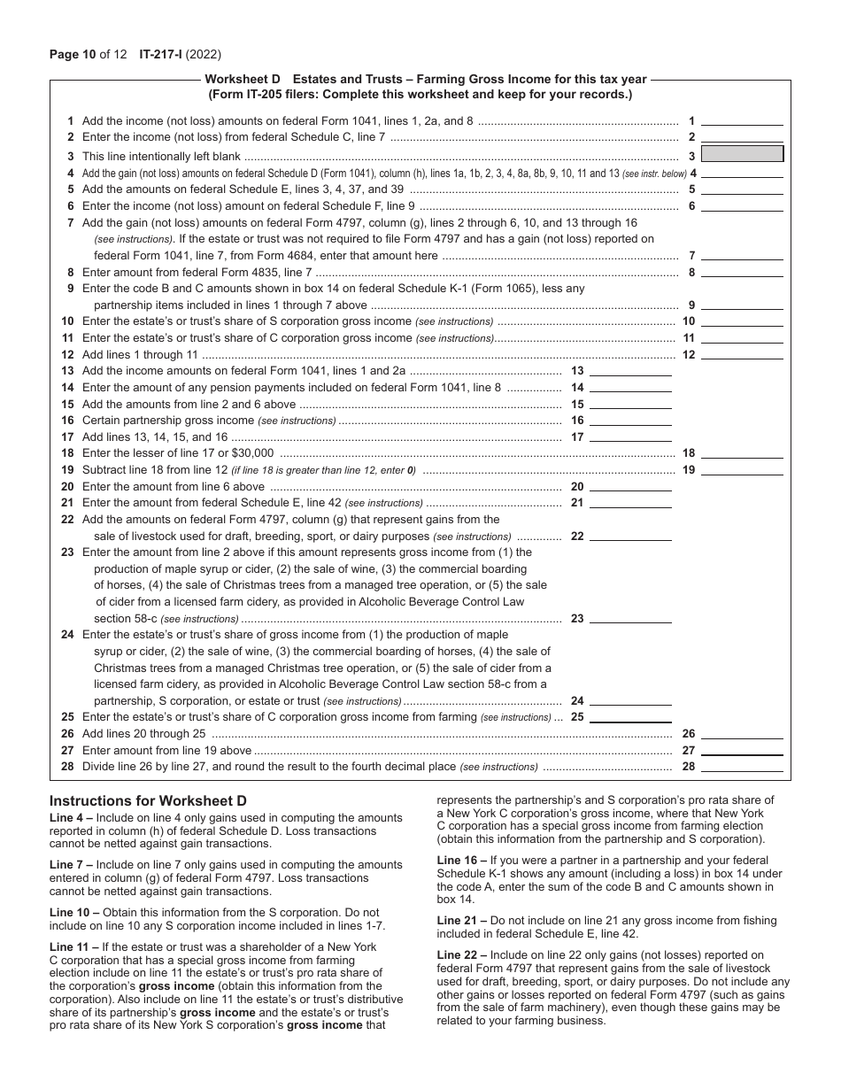 Instructions for Form IT-217 Claim for Farmers School Tax Credit - New York, Page 10