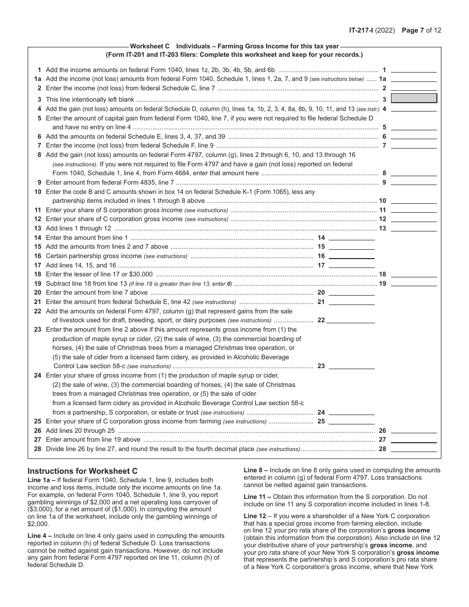 Instructions for Form IT-217 Claim for Farmers School Tax Credit - New York, Page 7