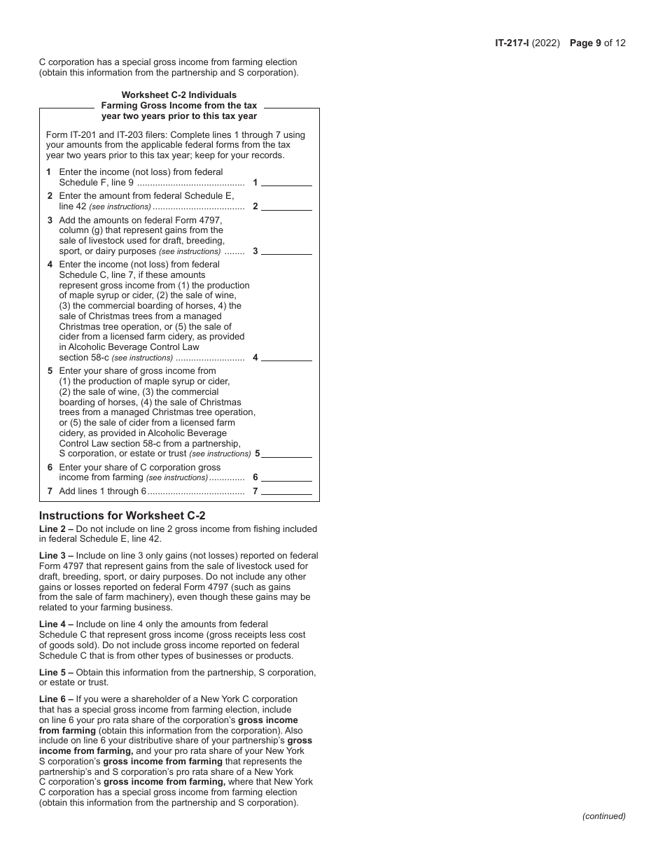 Instructions for Form IT-217 Claim for Farmers School Tax Credit - New York, Page 9