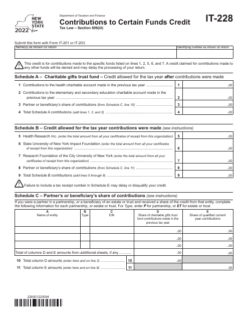 Form IT-228 2022 Printable Pdf