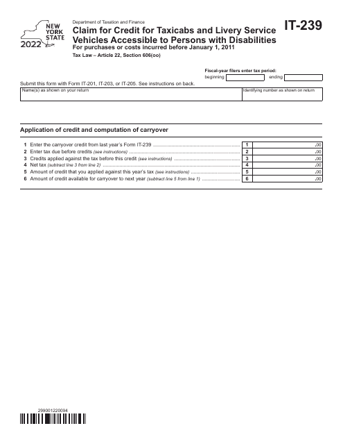 Form IT-239 2022 Printable Pdf