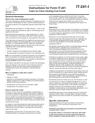 Instructions for Form IT-241 Claim for Clean Heating Fuel Credit - New York