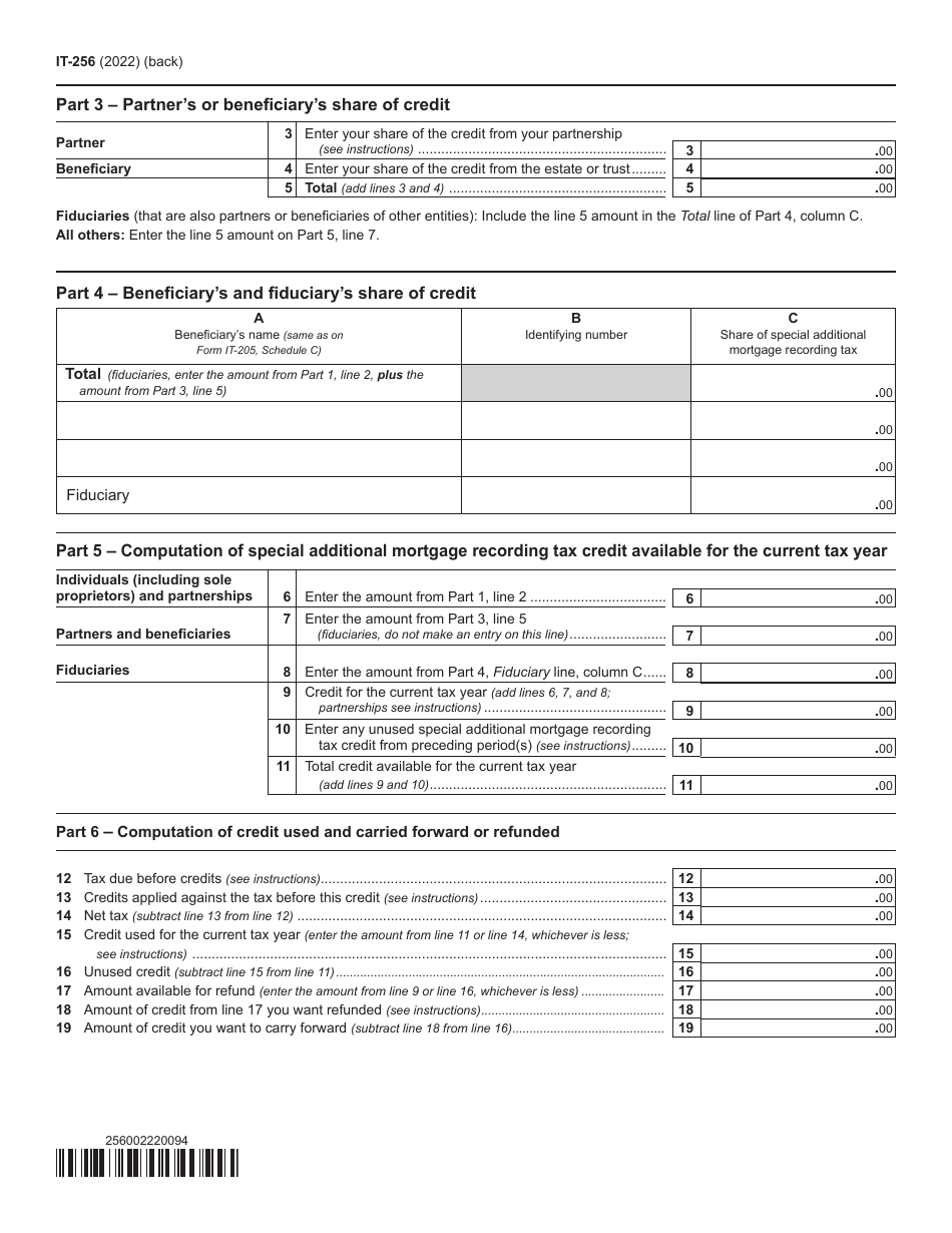 Form IT-256 Claim for Special Additional Mortgage Recording Tax Credit - New York, Page 2